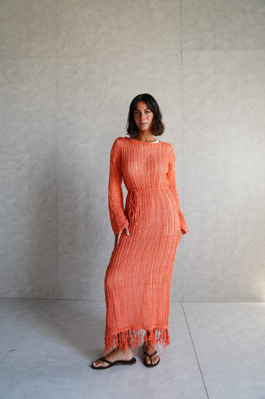 Beach Knit Dress in Orange