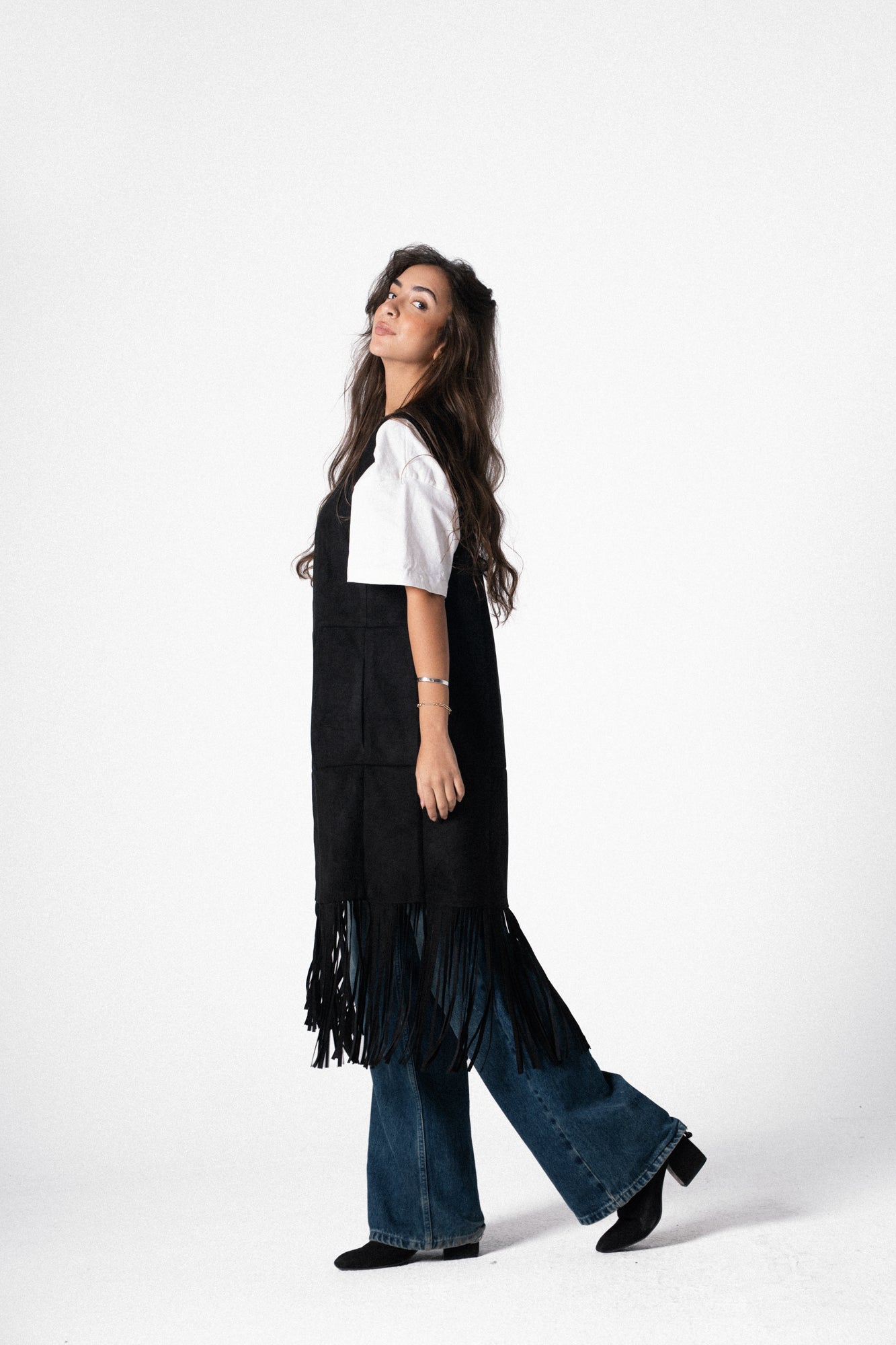 The Suede Fringe Vest in Black