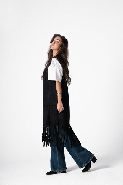 The Suede Fringe Vest in Black