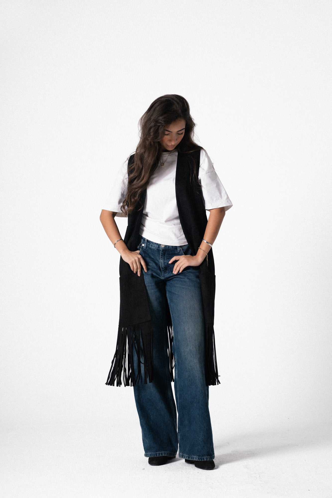 The Suede Fringe Vest in Black