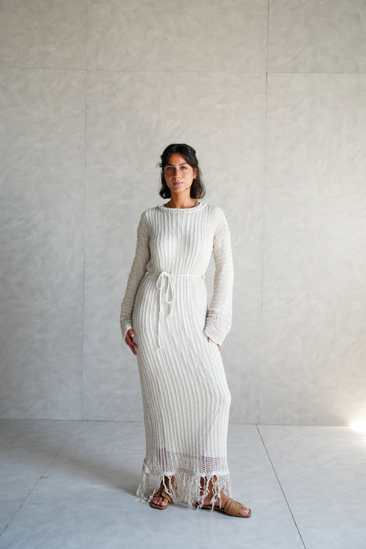 Beach Knit Dress in Offwhite