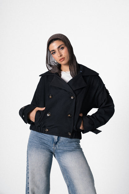 Fur Trench Jacket in Black