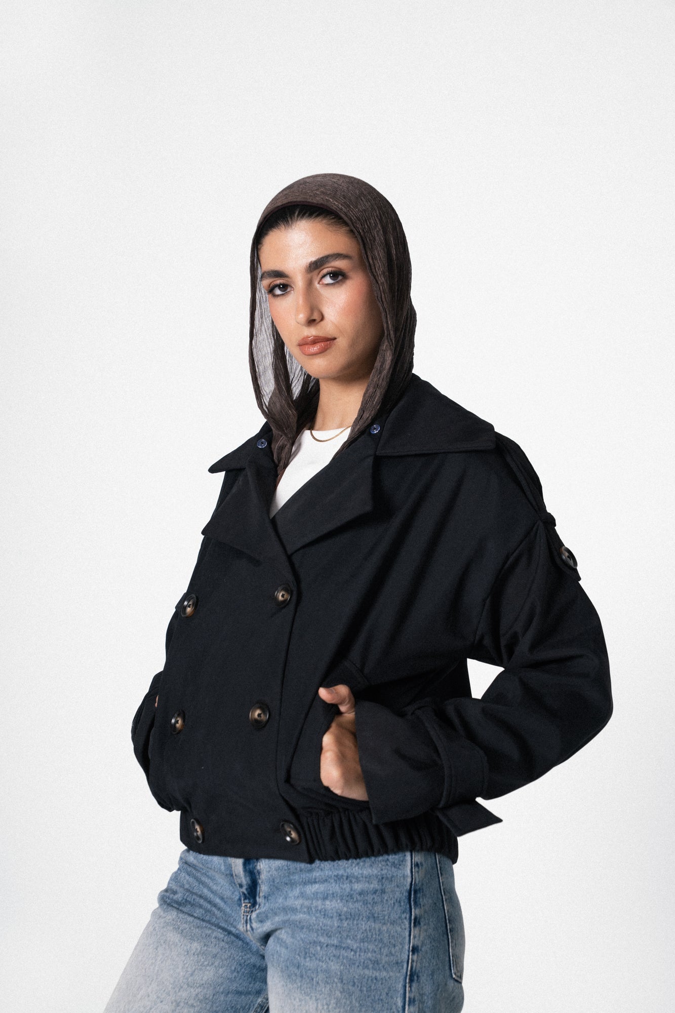 Fur Trench Jacket in Black