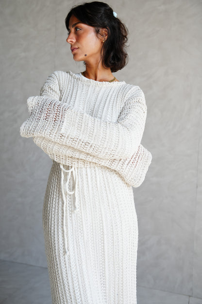 Beach Knit Dress in Offwhite