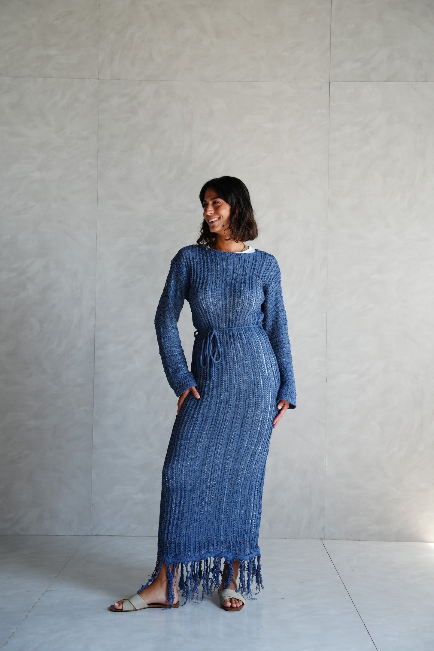 Beach Knit Dress in Denim Blue