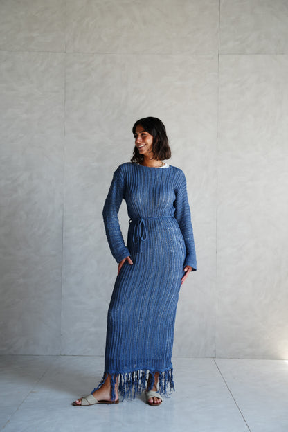 Beach Knit Dress in Denim Blue