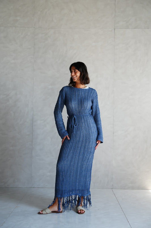 Beach Knit Dress in Denim Blue