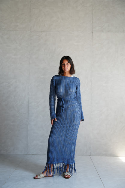Beach Knit Dress in Denim Blue