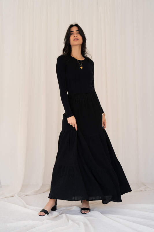Summer Linen Skirt in Black