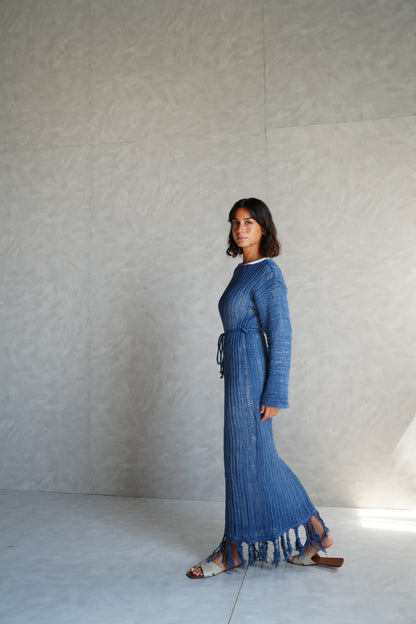 Beach Knit Dress in Denim Blue