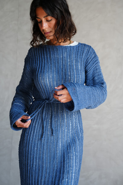Beach Knit Dress in Denim Blue
