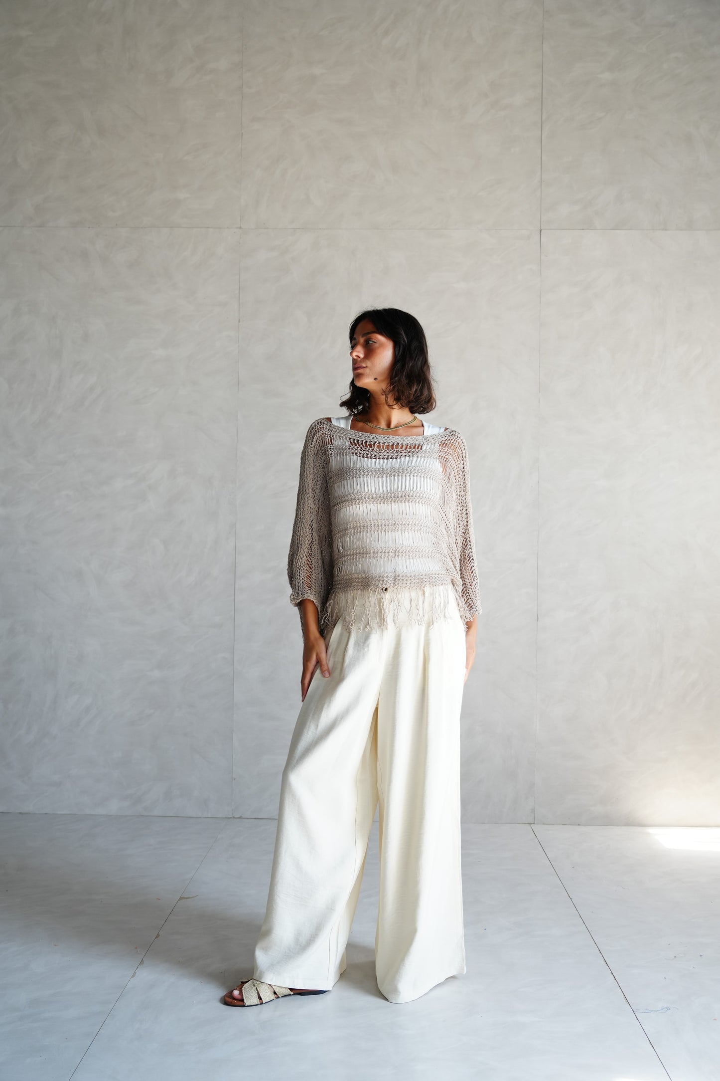 Cape-Style Knit Blouse in Cafe