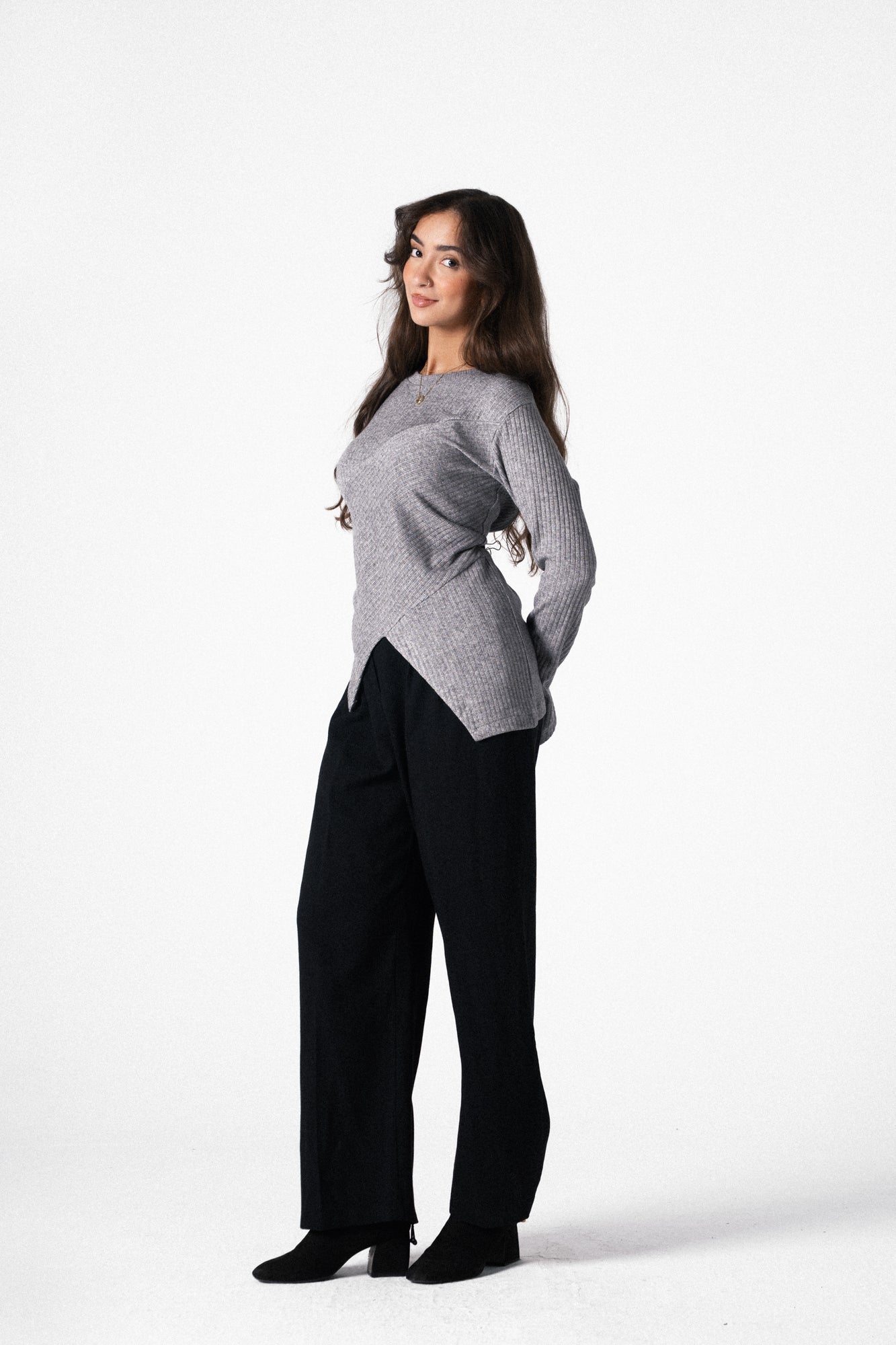 Asymmetric Shimmer Top in Grey