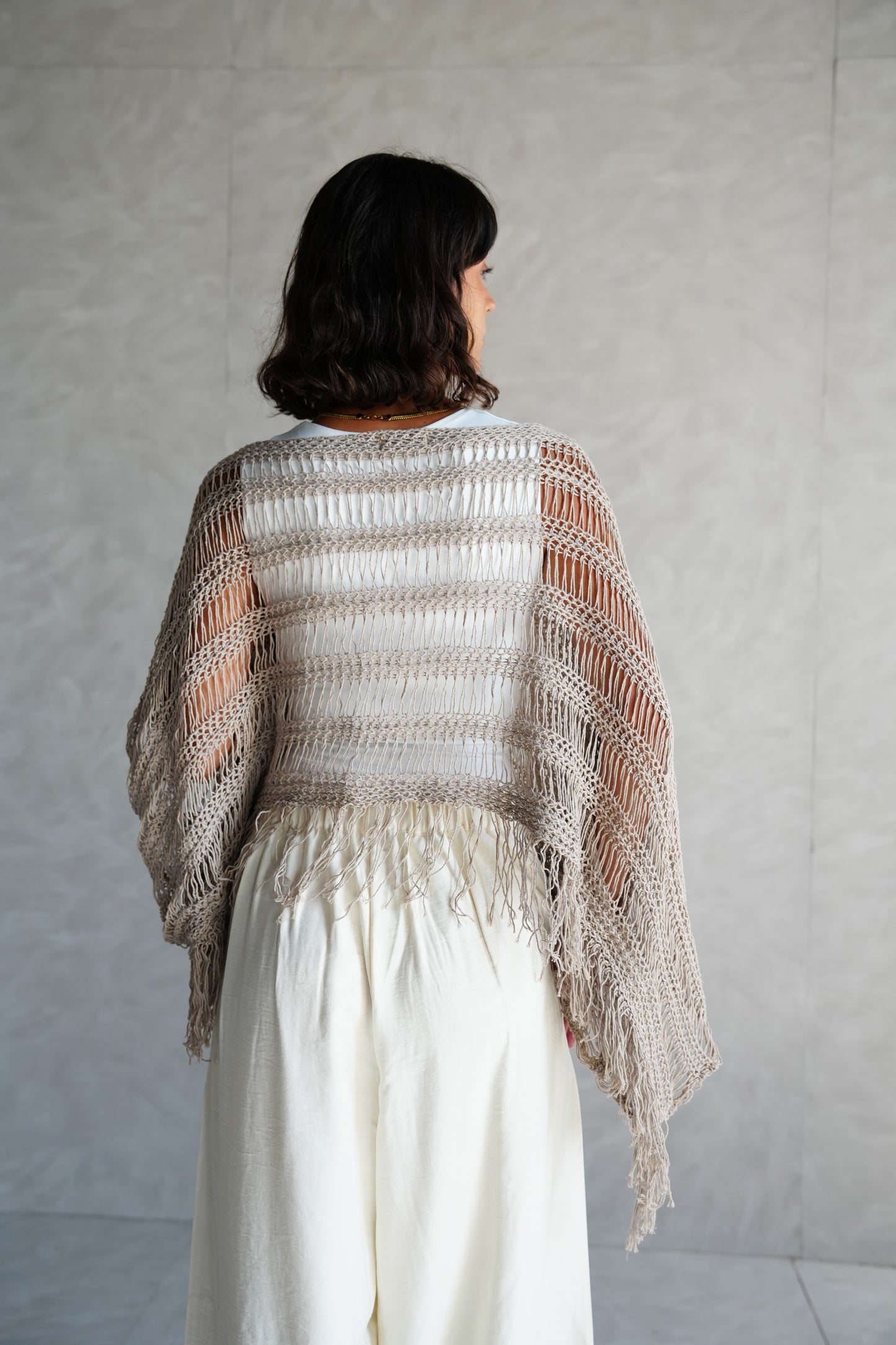 Cape-Style Knit Blouse in Cafe