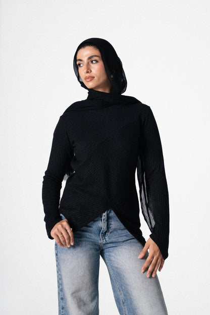 Asymmetric Shimmer Top in Black