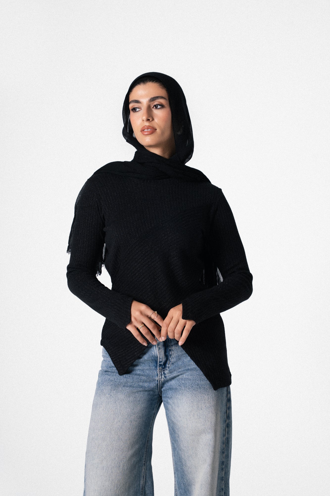 Asymmetric Shimmer Top in Black