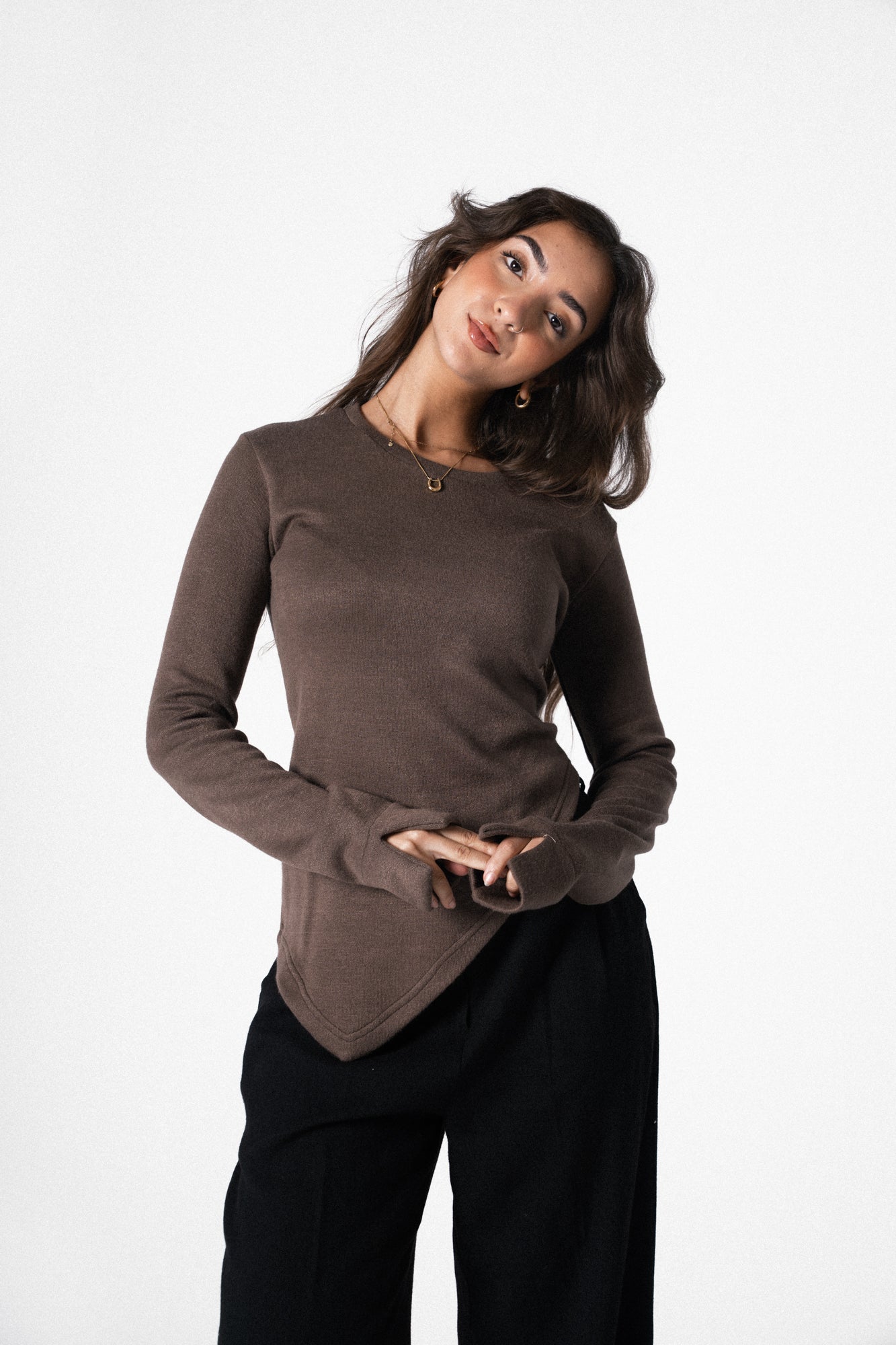 Slit Basic Top in Brown