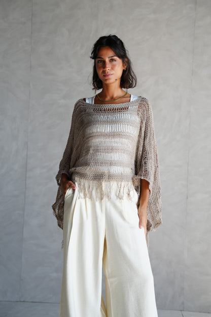 Cape-Style Knit Blouse in Cafe