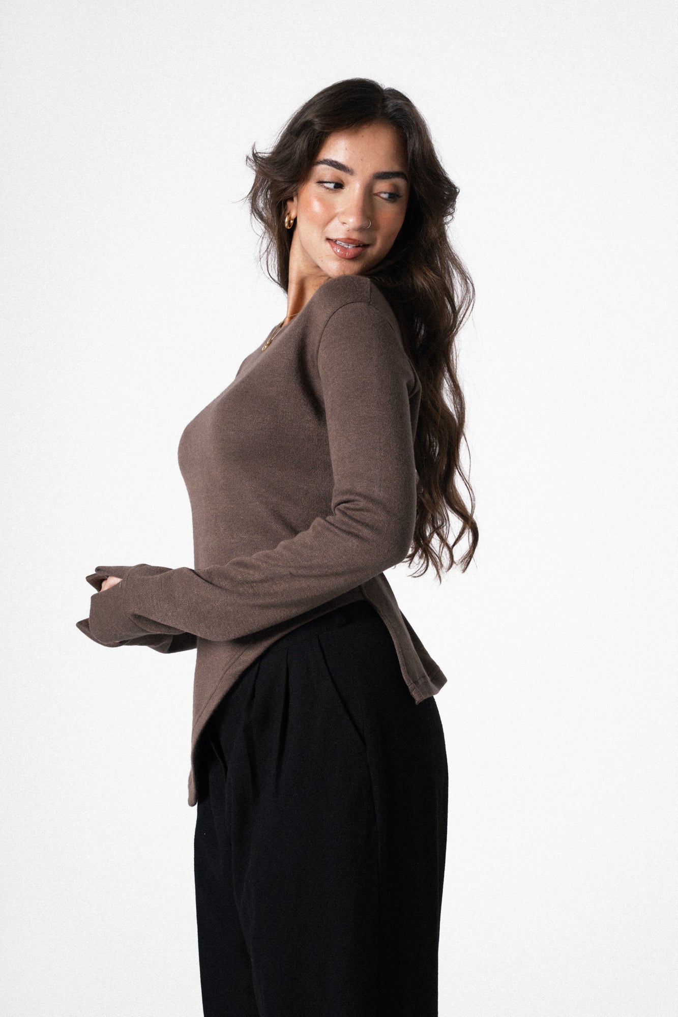 Slit Basic Top in Brown
