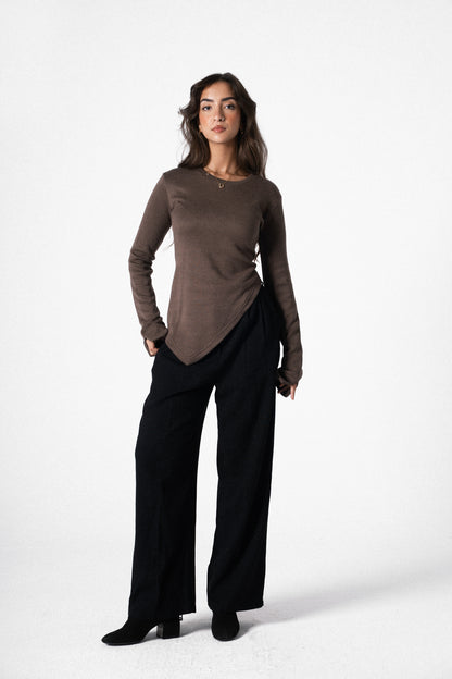 Slit Basic Top in Brown