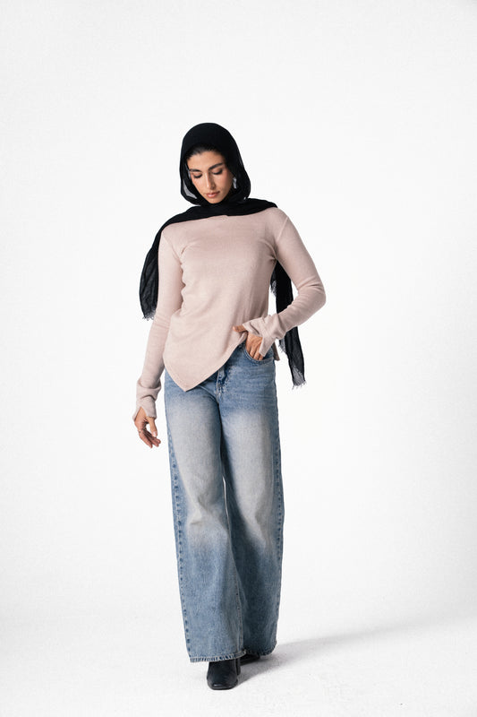 Slit Basic Top in Beige