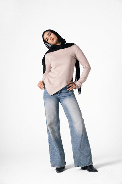 Slit Basic Top in Beige