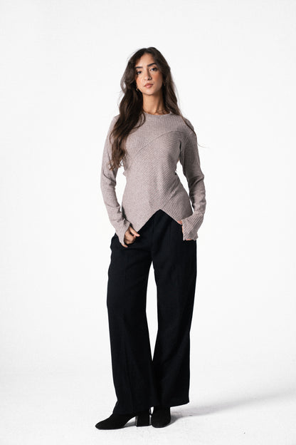 Asymmetric Shimmer Top in Cafe