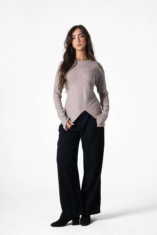 Asymmetric Shimmer Top in Cafe