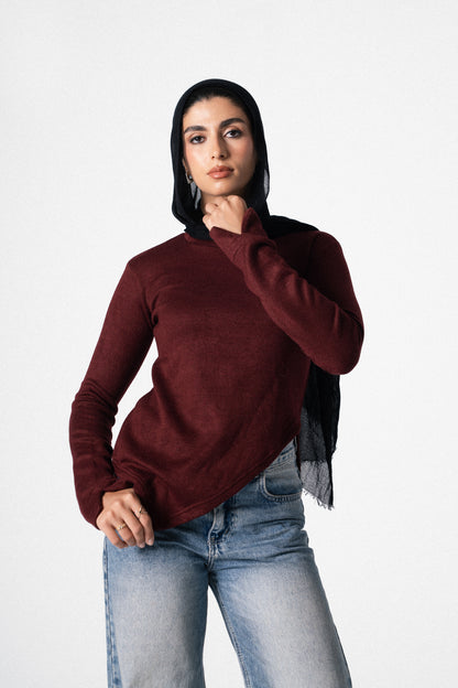 Slit Basic Top in Burgundy