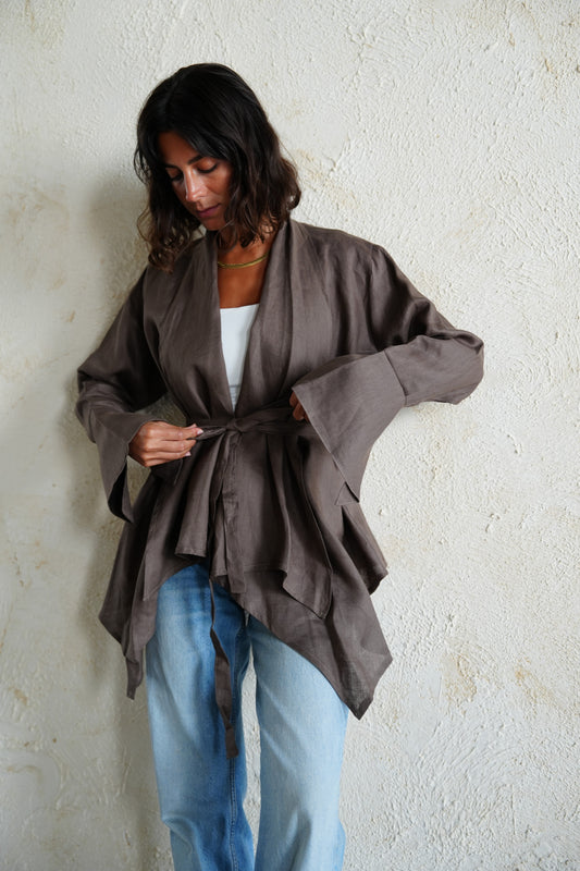 Everyday Linen Cardigan in Brown