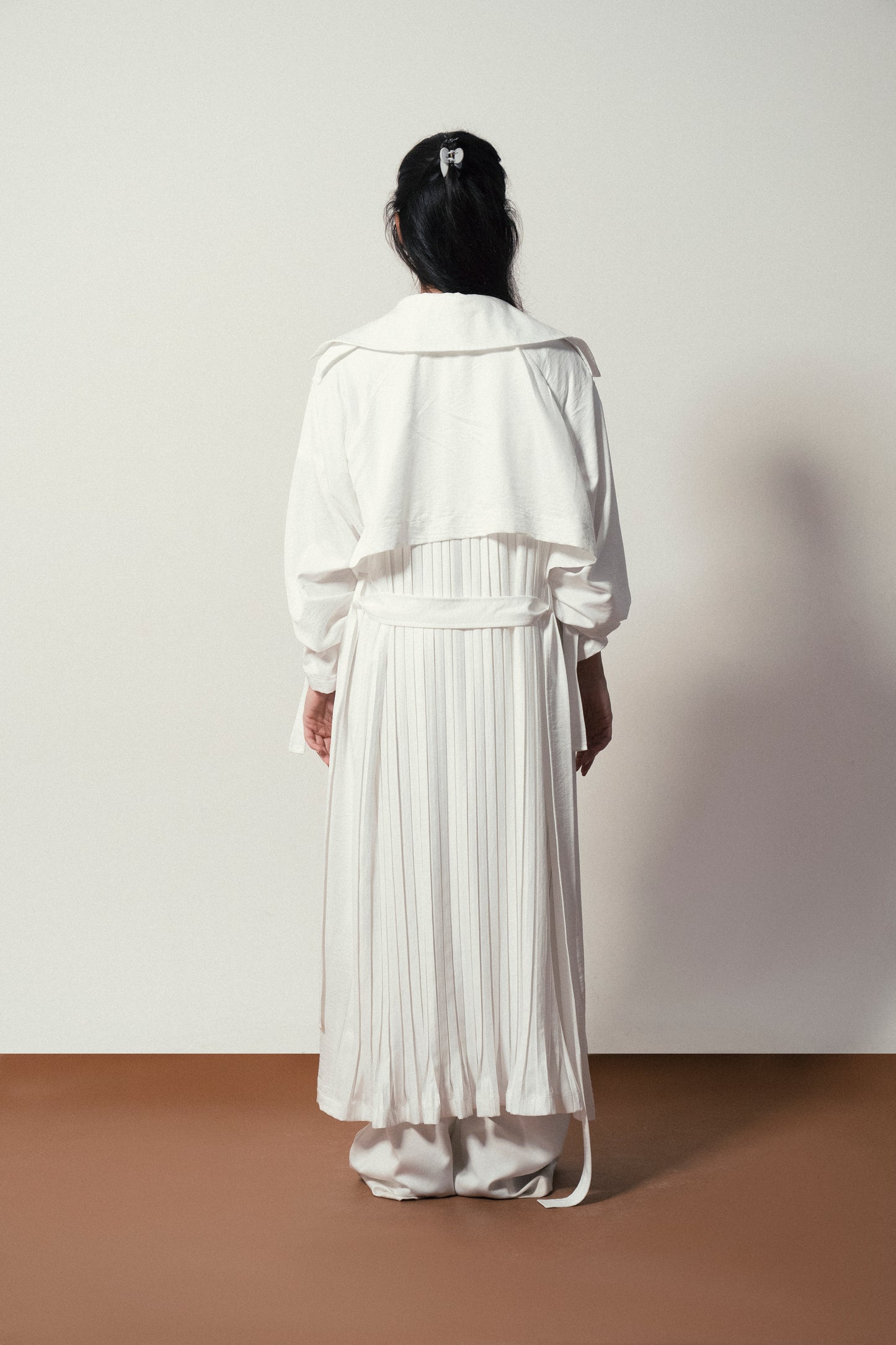 Pleated Trench Coat in White