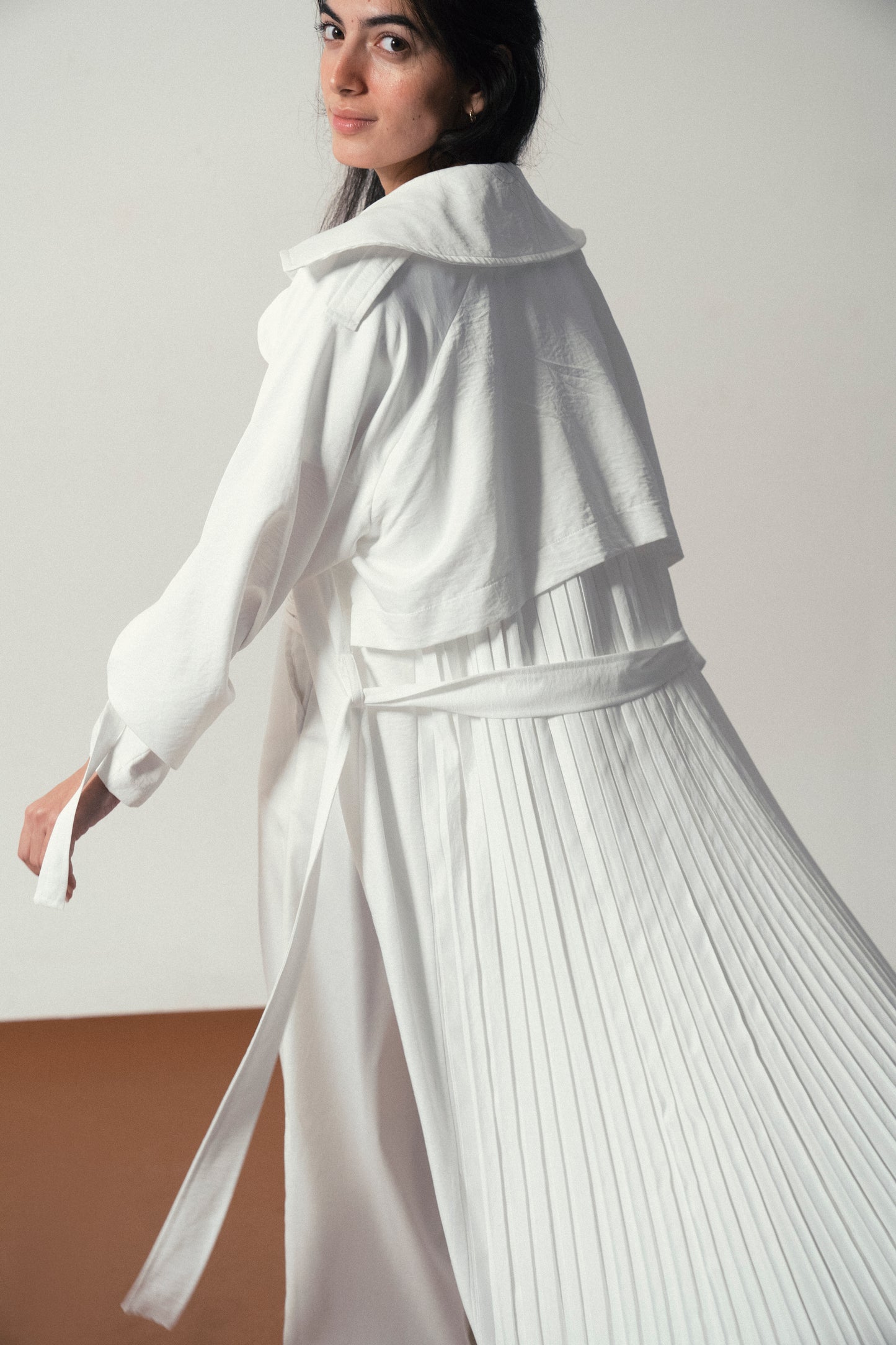 Pleated Trench Coat in White