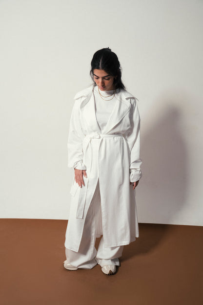 Pleated Trench Coat in White