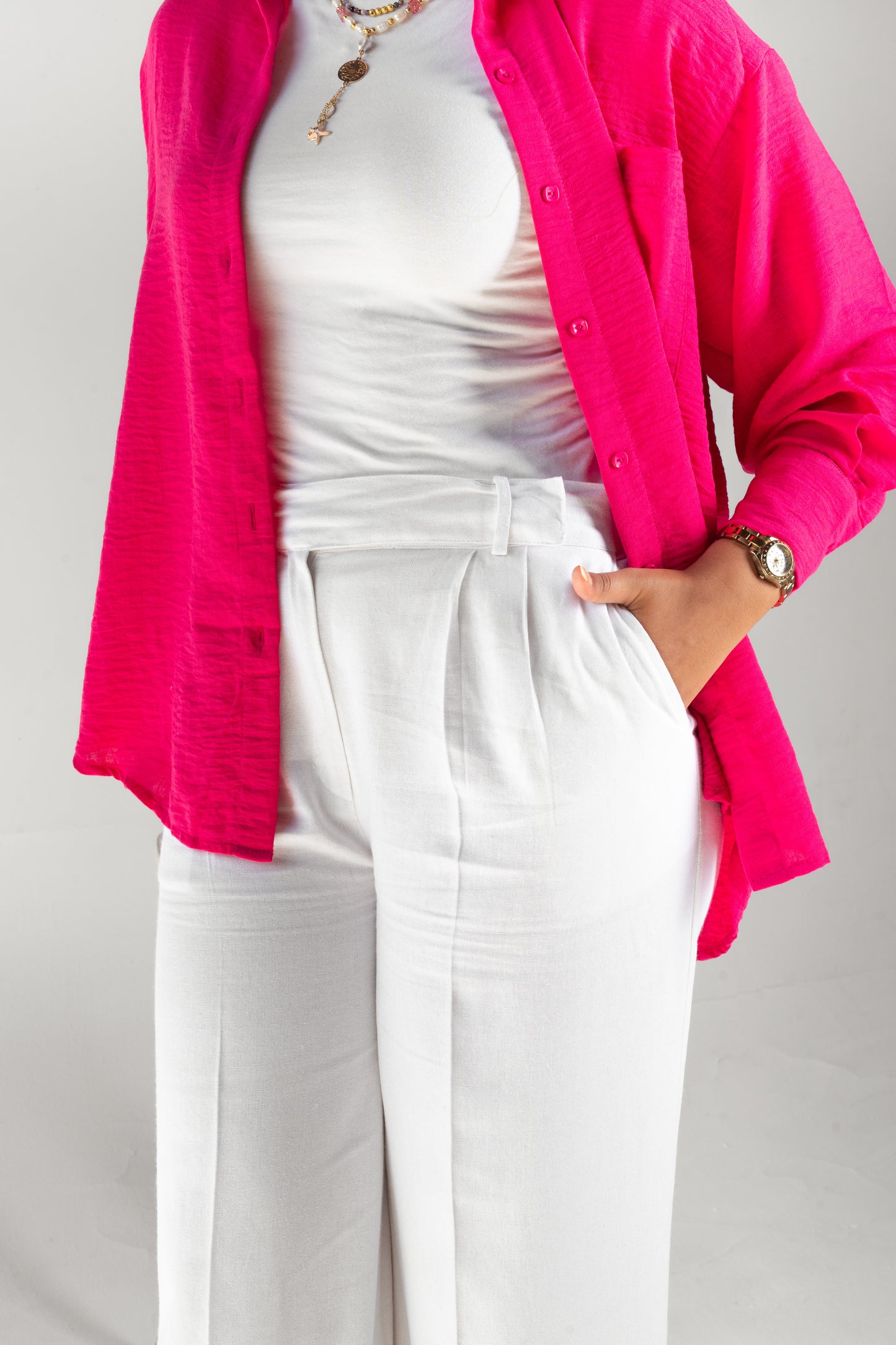 Everyday Essential Linen Shirt in Hot Pink