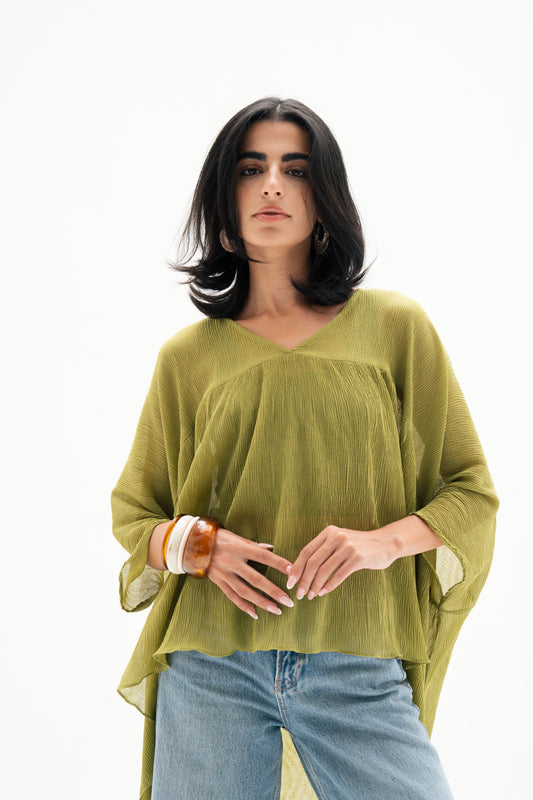 Asymmetric Chiffon Blouse in Lime