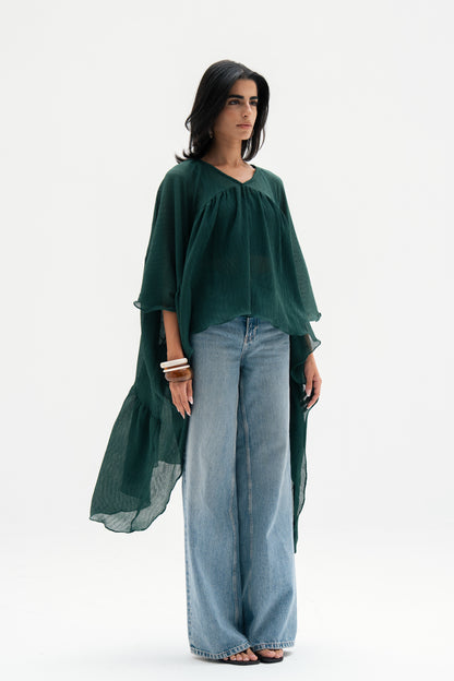 Asymmetric Chiffon Blouse in Green