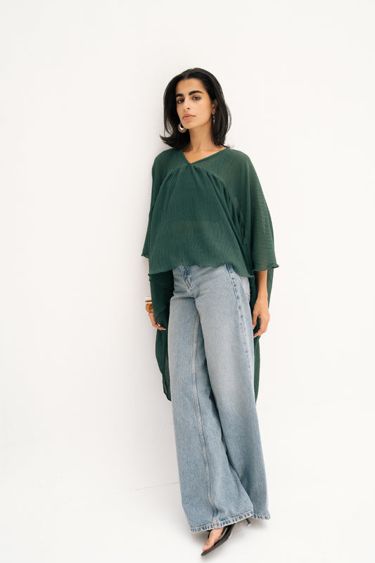 Asymmetric Chiffon Blouse in Green