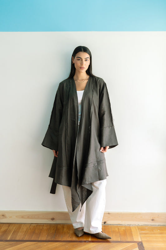 Flow Linen Cardigan in Dark Brown