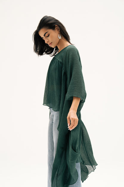 Asymmetric Chiffon Blouse in Green