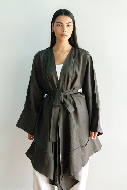 Flow Linen Cardigan in Dark Brown