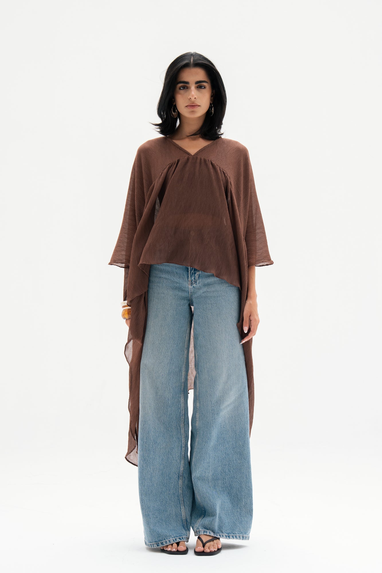 Asymmetric Chiffon Blouse in Brown