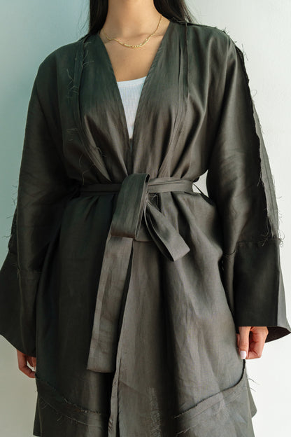 Flow Linen Cardigan in Dark Brown
