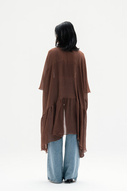 Asymmetric Chiffon Blouse in Brown