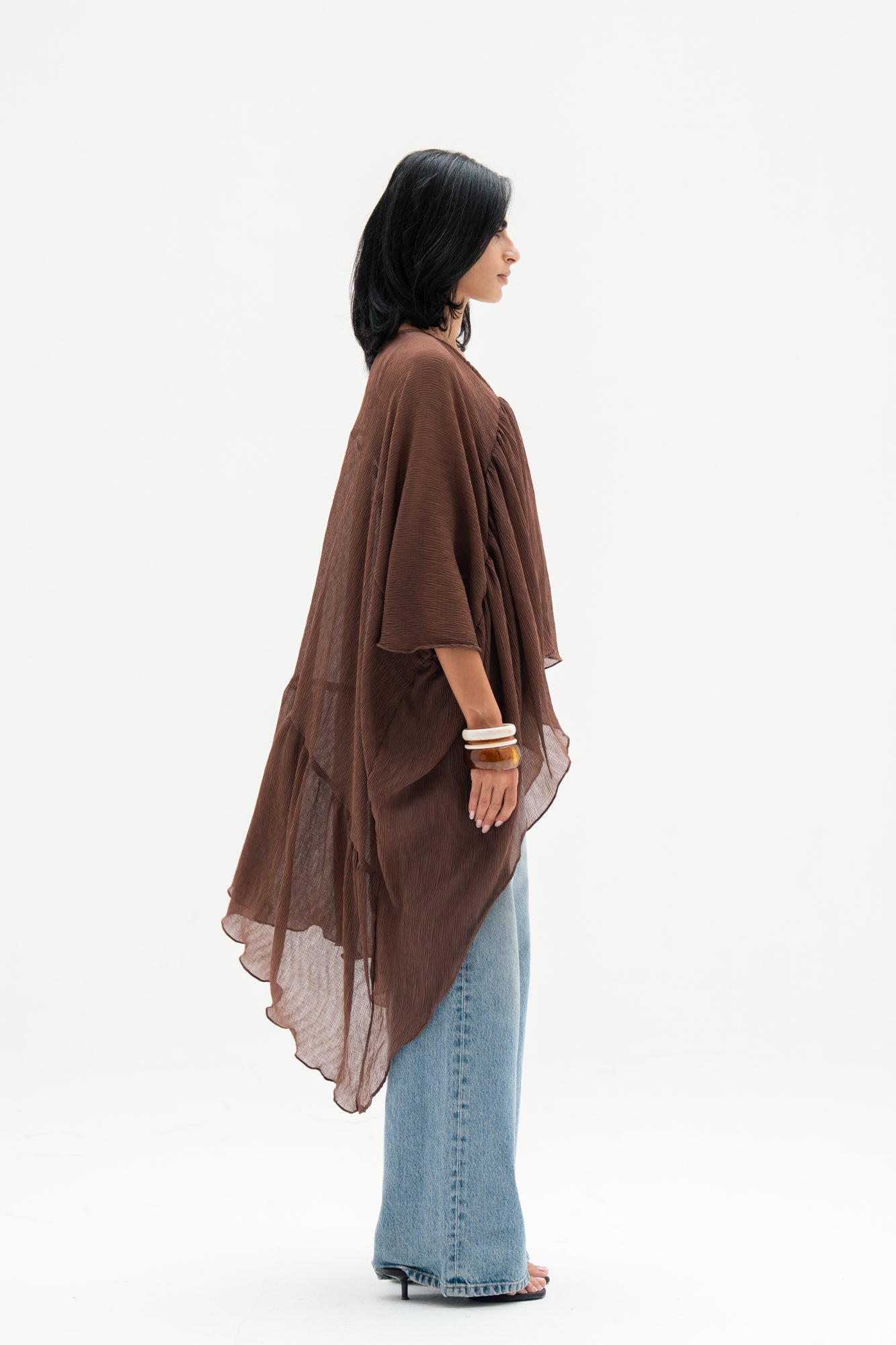 Asymmetric Chiffon Blouse in Brown
