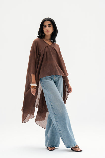 Asymmetric Chiffon Blouse in Brown