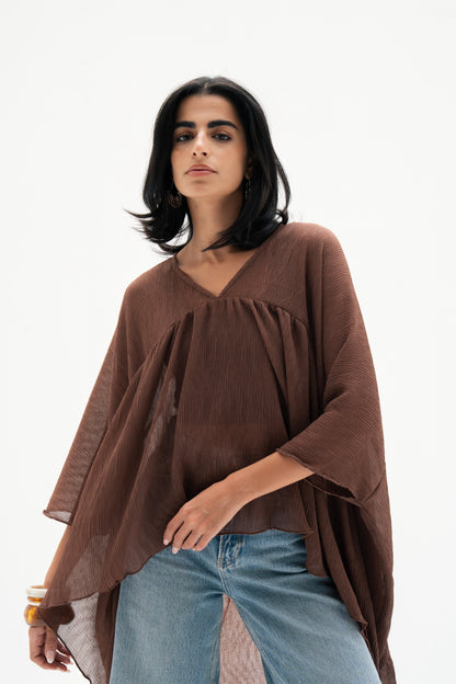 Asymmetric Chiffon Blouse in Brown