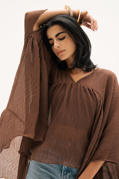 Asymmetric Chiffon Blouse in Brown