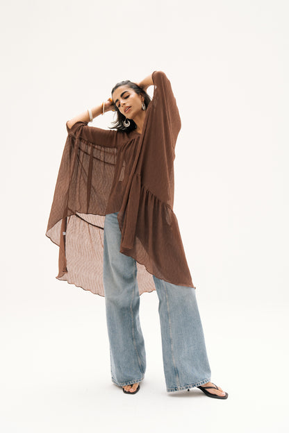 Asymmetric Chiffon Blouse in Brown