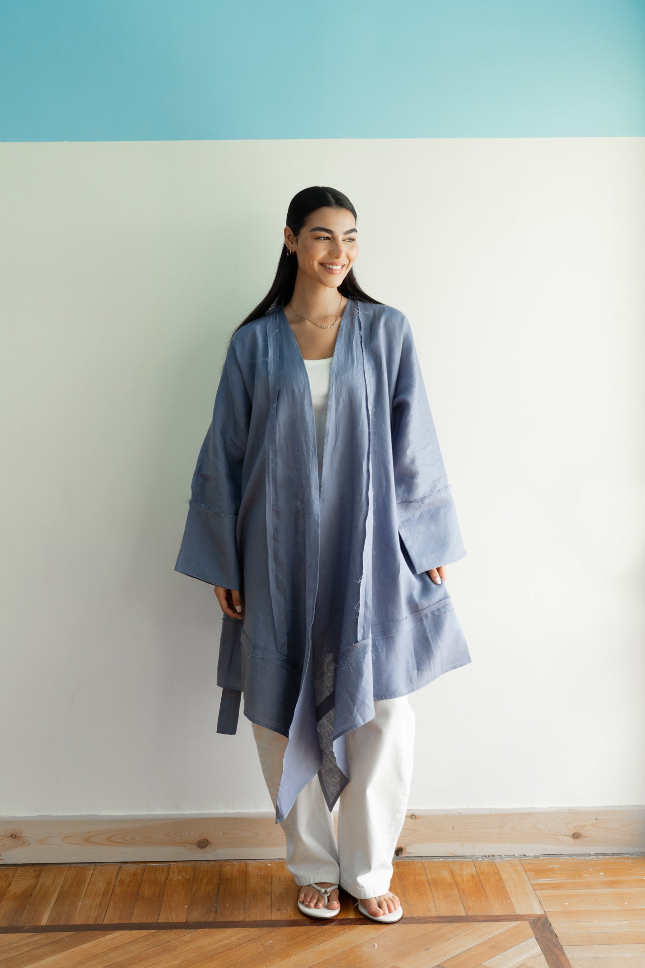 Flow Linen Cardigan in Bright Blue