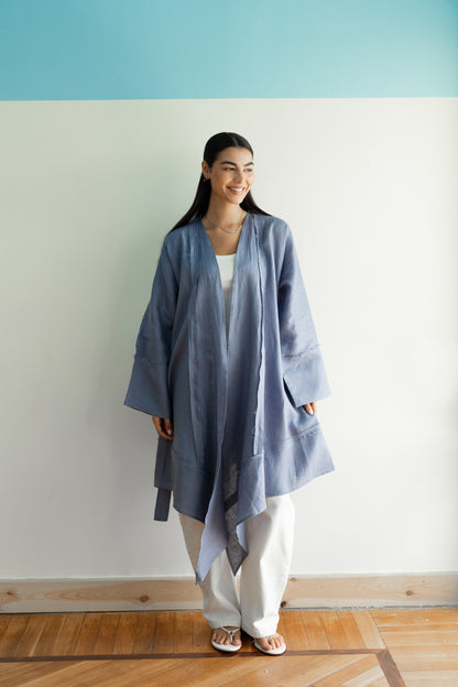 Flow Linen Cardigan in Bright Blue